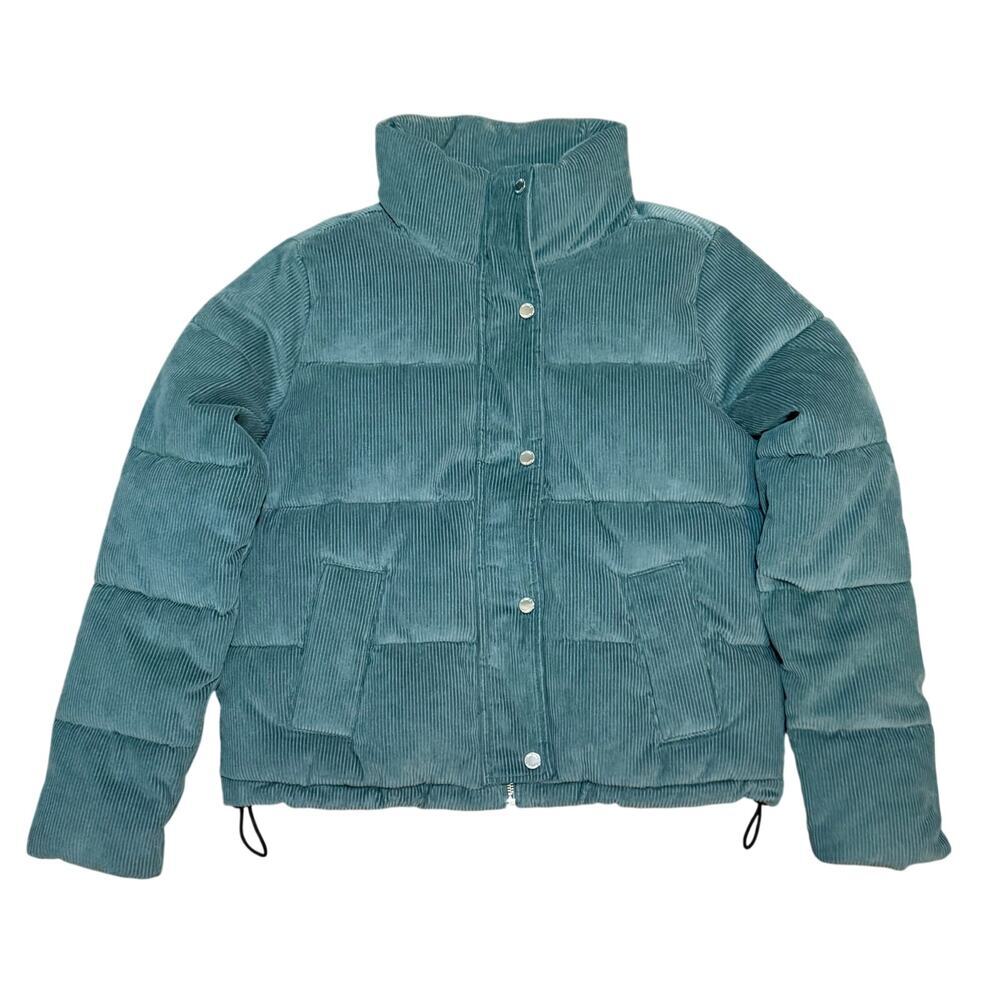 Hollister Green Quilted Corduroy Crop Boxy Puffer Jacket Women's Medium